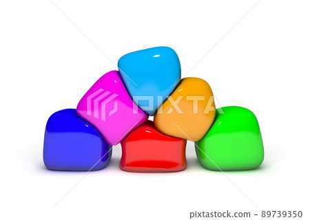 6 色物體相互擠壓的 3D 插圖 6 色物體相互擠壓的 3D 插圖 89739350