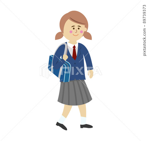 一個女學生去上學的插圖圖像 一個女學生去上學的插圖圖像 89739373