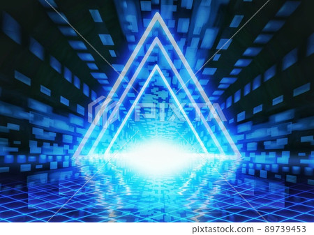具有科學技術概念的三角形光隧道的 3D 插圖 具有科學技術概念的三角形光隧道的 3D 插圖 89739453