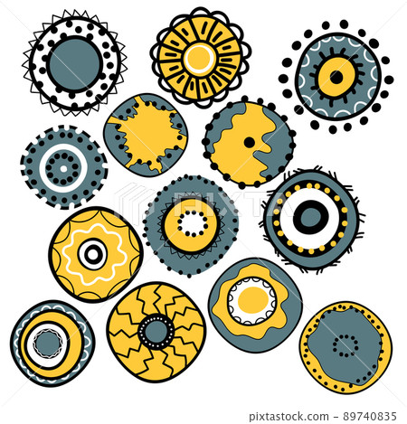 Geometric aboriginal art icon. Ethnic tribal rounded ornament. Afican, australian motiph. Dots painting. Vector illustration, template design for cloth, card, fabric Geometric aboriginal art icon. Ethnic tribal rounded ornament. Afican, australian motiph. Dots painting. Vector illustration, template design for cloth, card, fabric 89740835