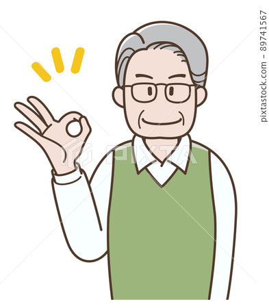 Illustration of a senior man signing OK 89741567
