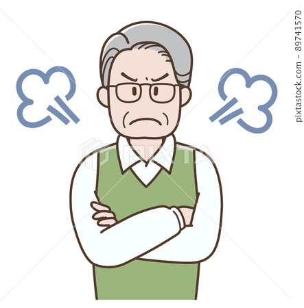 一位因雙臂交叉而生氣的老人的插圖 89741570