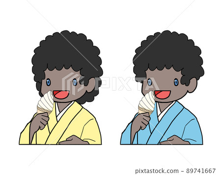 穿著浴衣吃軟冰淇淋的黑人男女（上半身）的插圖 89741667