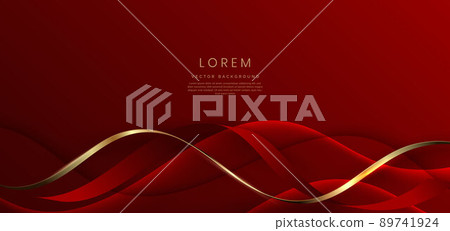 Abstract 3d template red background with gold lines curved wavy with copy space for text. Abstract 3d template red background with gold lines curved wavy with copy space for text. 89741924