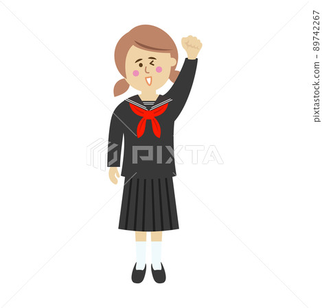 一個女學生做膽量姿勢的插圖圖像 一個女學生做膽量姿勢的插圖圖像 89742267