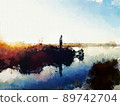 Digital painting of blue lake with man at morning time 89742704
