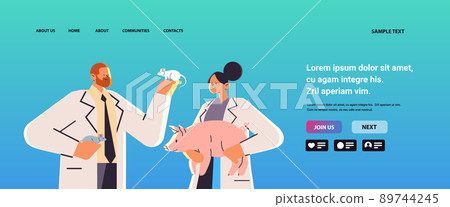 scientists or veterinary workers doing experiments in lab with experimental animals biological genetic engineering research 89744245