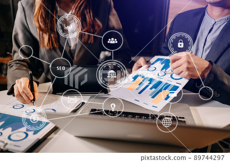 Project manager working and update tasks with milestones progress planning and Photo professional investor working new start up Project manager working and update tasks with milestones progress planning and Photo professional investor working new start up 89744297