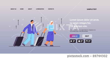 passengers couple with baggage man woman walking with luggage traveling concept horizontal passengers couple with baggage man woman walking with luggage traveling concept horizontal 89744302
