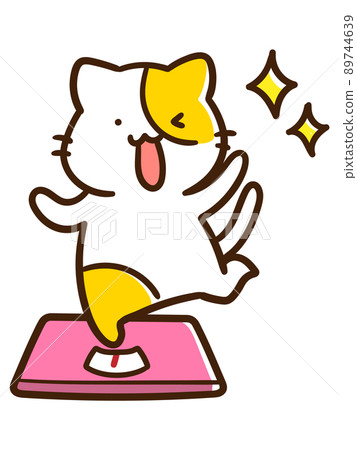 Handwritten style illustration of a slender cute cat who succeeded in dieting 89744639