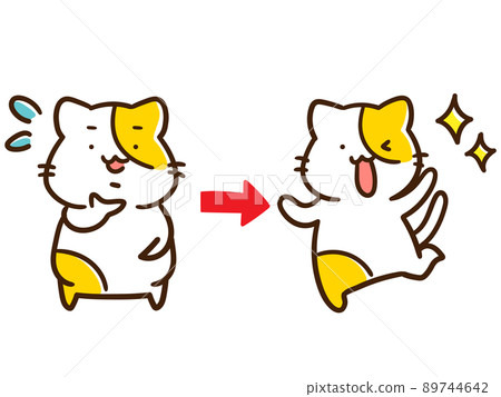 成功飲食前後一隻可愛貓的手寫風格插圖 成功飲食前後一隻可愛貓的手寫風格插圖 89744642