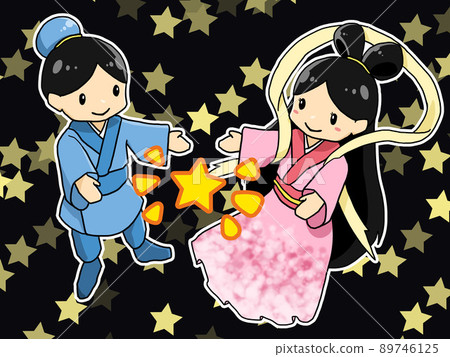 Illustration of Hikoboshi and Orihime (with background) 89746125