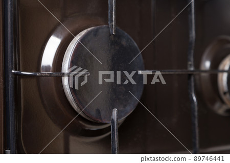 Gas burner on a household stove or stove. 89746441