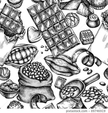 Seamless pattern with black and white cocoa... - Stock Illustration ...