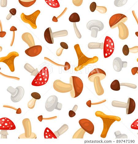 Mushrooms Seamless Pattern on White Background. Vector Mushrooms Seamless Pattern on White Background. Vector 89747190