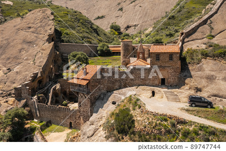 Aerial view of Davit Gareji Lavra in Georgia 89747744