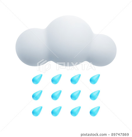 3D Cartoon Weather Icon of Downpour. Sign of Cloud and Raindrops Isolated on White Background. Vector Illustration of 3d Render. 89747869