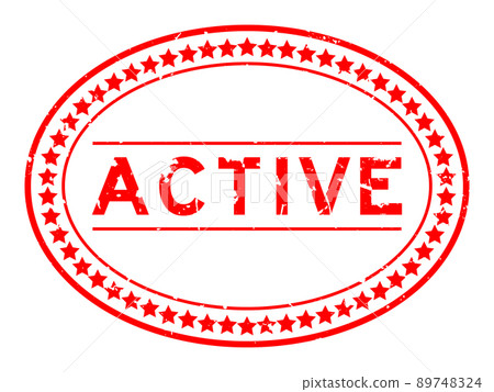 Grunge red active word oval rubber seal stamp on white background 89748324