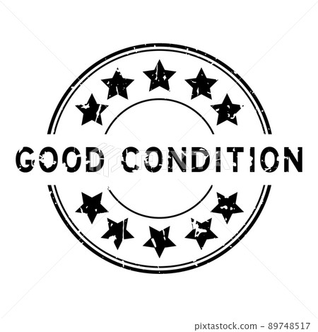 Grunge black good condition word with star icon round rubber seal stamp on white background 89748517