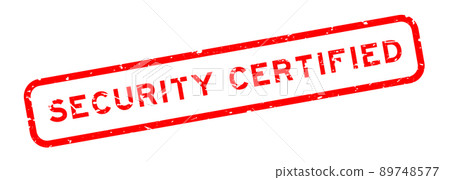 Grunge red security certified word square rubber seal stamp on white background 89748577