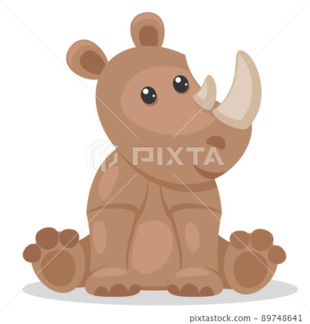 Rhino sits and smiles close-up on a white. Character 89748641