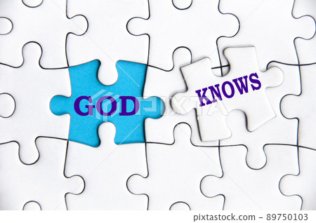 God knows text on missing jigsaw. Christianity and religion concept 89750103