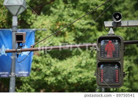 Pedestrian traffic light with red light 89750541