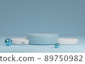 Abstract modern 3D rendering scene with composition empty cylinder podium for product cosmetic & abstract background. Mock up Geometric shape in blue pastel colors and metallic balls. 89750982