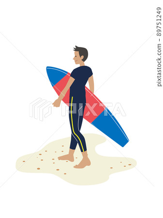A man holding a surfboard in one hand A man holding a surfboard in one hand 89751249