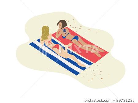 Two women tanning on the beach 89751255