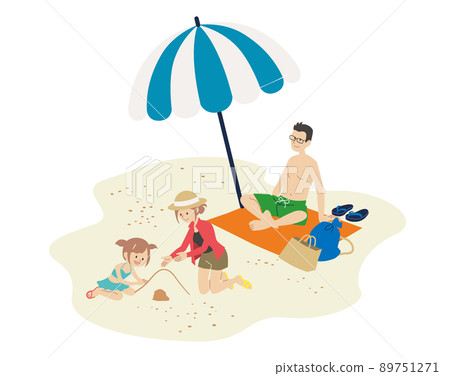 Family playing under umbrellas in the sea 89751271