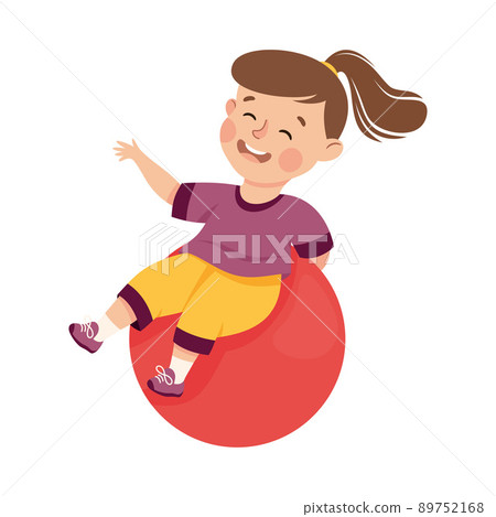 Little Girl Engaged in Physical Education with Fitball During Class at School Vector Illustration Little Girl Engaged in Physical Education with Fitball During Class at School Vector Illustration 89752168