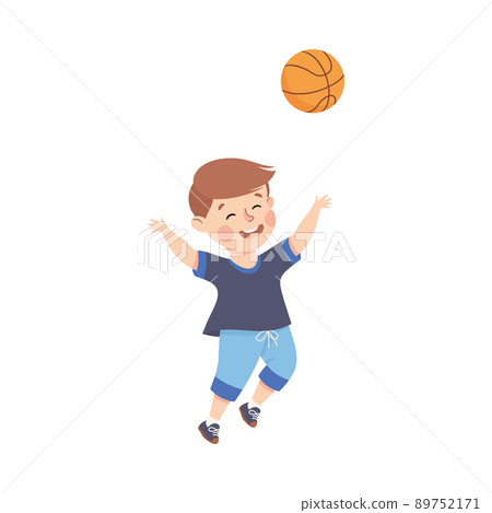 Little Boy Engaged in Physical Education Playing Basketball During Class at School Vector Illustration 89752171