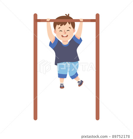 Little Boy Engaged in Physical Education Hanging on Chinning Bar During Class at School Vector Illustration Little Boy Engaged in Physical Education Hanging on Chinning Bar During Class at School Vector Illustration 89752178