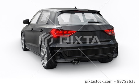 Compact urban premium car in a black hatchback on a white isolated background. 3d illustration 89752635