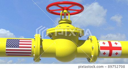 USA GEORGIA gas or oil transit concept. Pipe with valve, 3D rendering 89752708