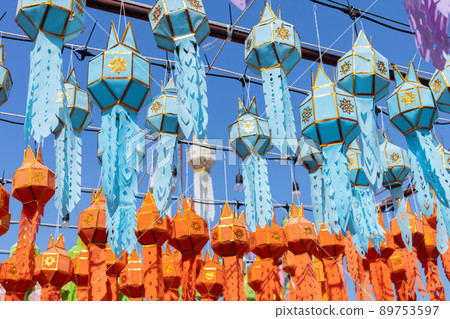 colorful hanging lanterns lighting in loy krathong and new year festival at northern of thailand colorful hanging lanterns lighting in loy krathong and new year festival at northern of thailand 89753597