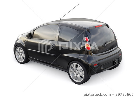 Black metallic ultra compact city car for the cramped streets of historic cities with low fuel consumption. 3d rendering Black metallic ultra compact city car for the cramped streets of historic cities with low fuel consumption. 3d rendering 89753665