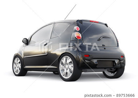 Black metallic ultra compact city car for the cramped streets of historic cities with low fuel consumption. 3d rendering Black metallic ultra compact city car for the cramped streets of historic cities with low fuel consumption. 3d rendering 89753666