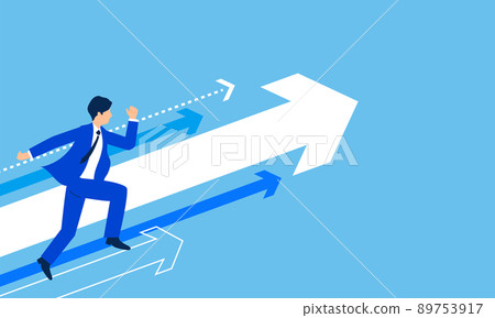 Jumping businessman and arrow illustration, vector 89753917