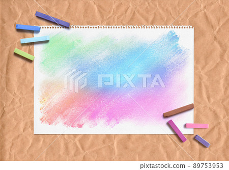 Kraft paper and sketchbook, colorful pastel background 89753953