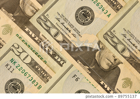 Big amount of old 20 dollar bills details on macro photography. Money earnings, payday or tax paying period Big amount of old 20 dollar bills details on macro photography. Money earnings, payday or tax paying period 89755137