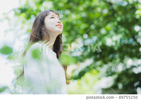 Fresh green white shirt dress woman 89755250