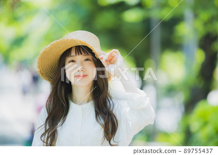 清新綠白襯衫裙女 89755437