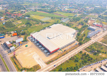 Aerial top view of warehouse factory industry. Building, Logistic Manufacturing workshop station. 89755930