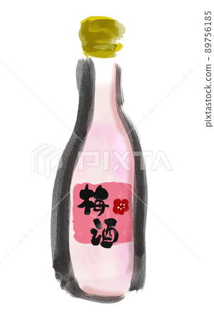 一瓶梅酒的手繪日式插圖 89756185
