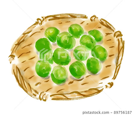 Hand-painted Japanese-style illustration of Ome fruit in a colander 89756187