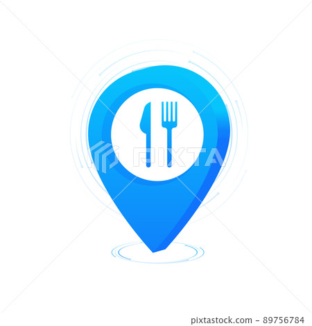 Marker location icon with restaurant sign. Modern illustration. Vector illustration Marker location icon with restaurant sign. Modern illustration. Vector illustration 89756784