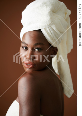 Beautiful Woman with Towel on Head 89757125