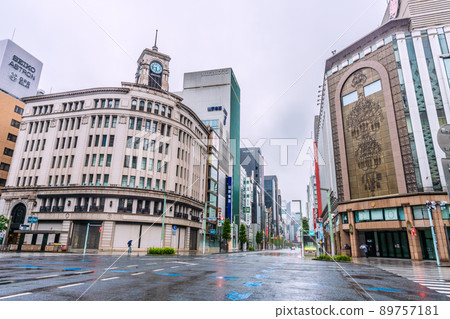 Tokyo cityscape of Japan View of Ginza 4-chome intersection in the early morning = May 13 Tokyo cityscape of Japan View of Ginza 4-chome intersection in the early morning = May 13 89757181
